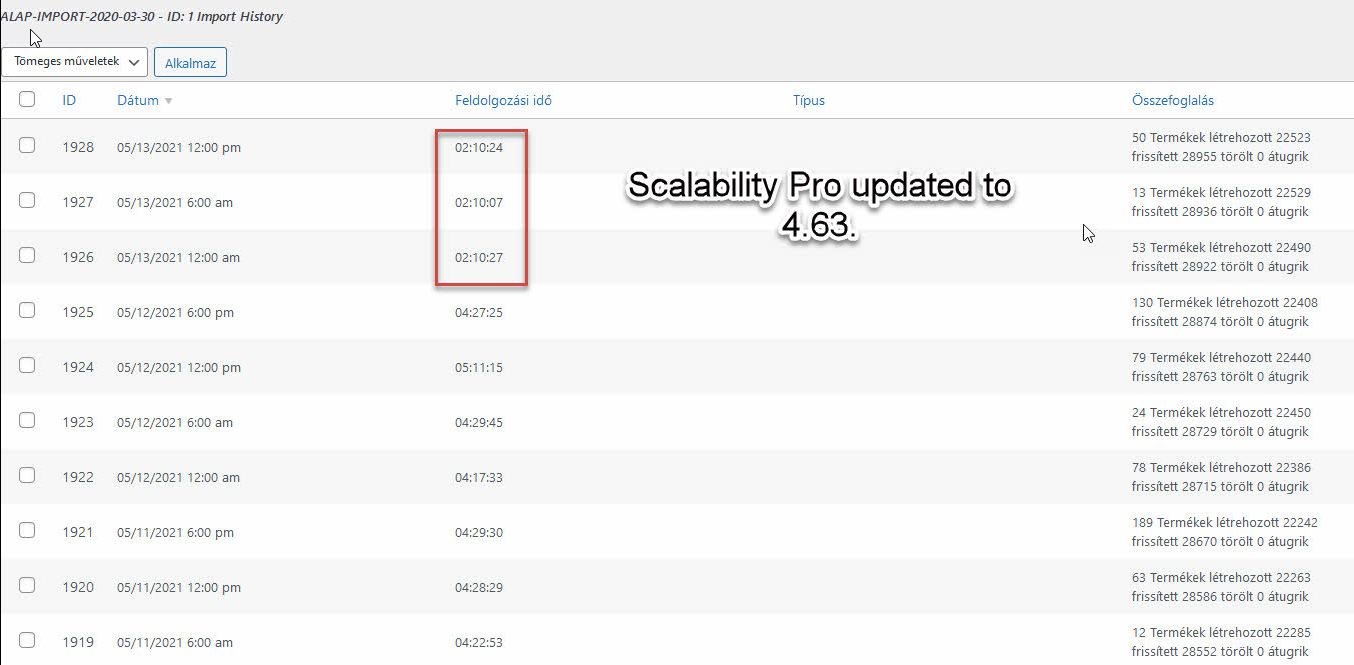 Scalability Pro update 4.63 halved the time of this users already fast imports